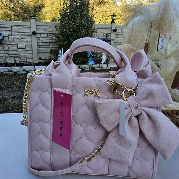 Betsey Johnson Pink Quilted Crossbody Bag with Bow - Picture 4 of 10